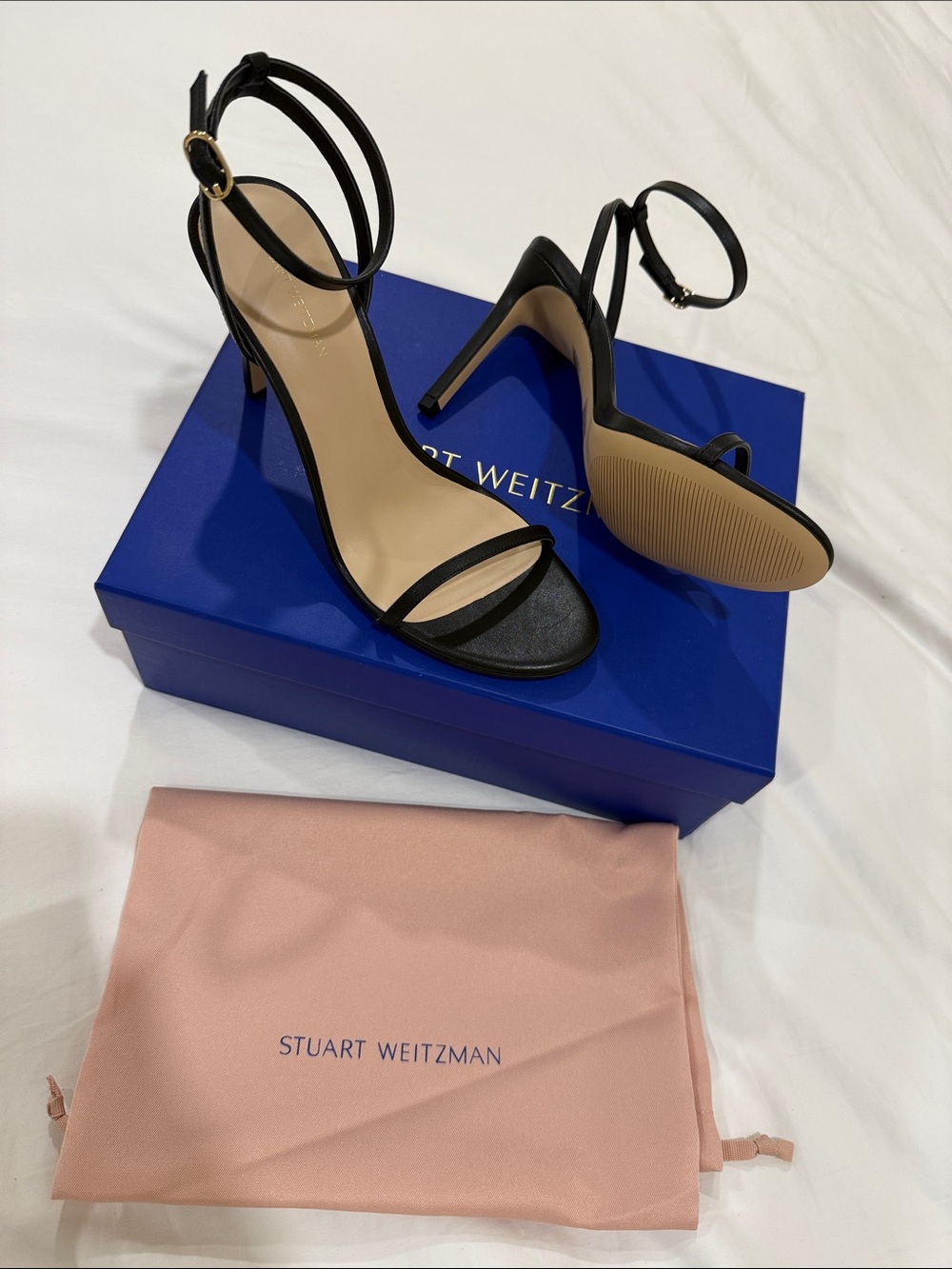 Stuart Weitzman Dancer 95 Black Strappy Open-Toe Stiletto Sandals